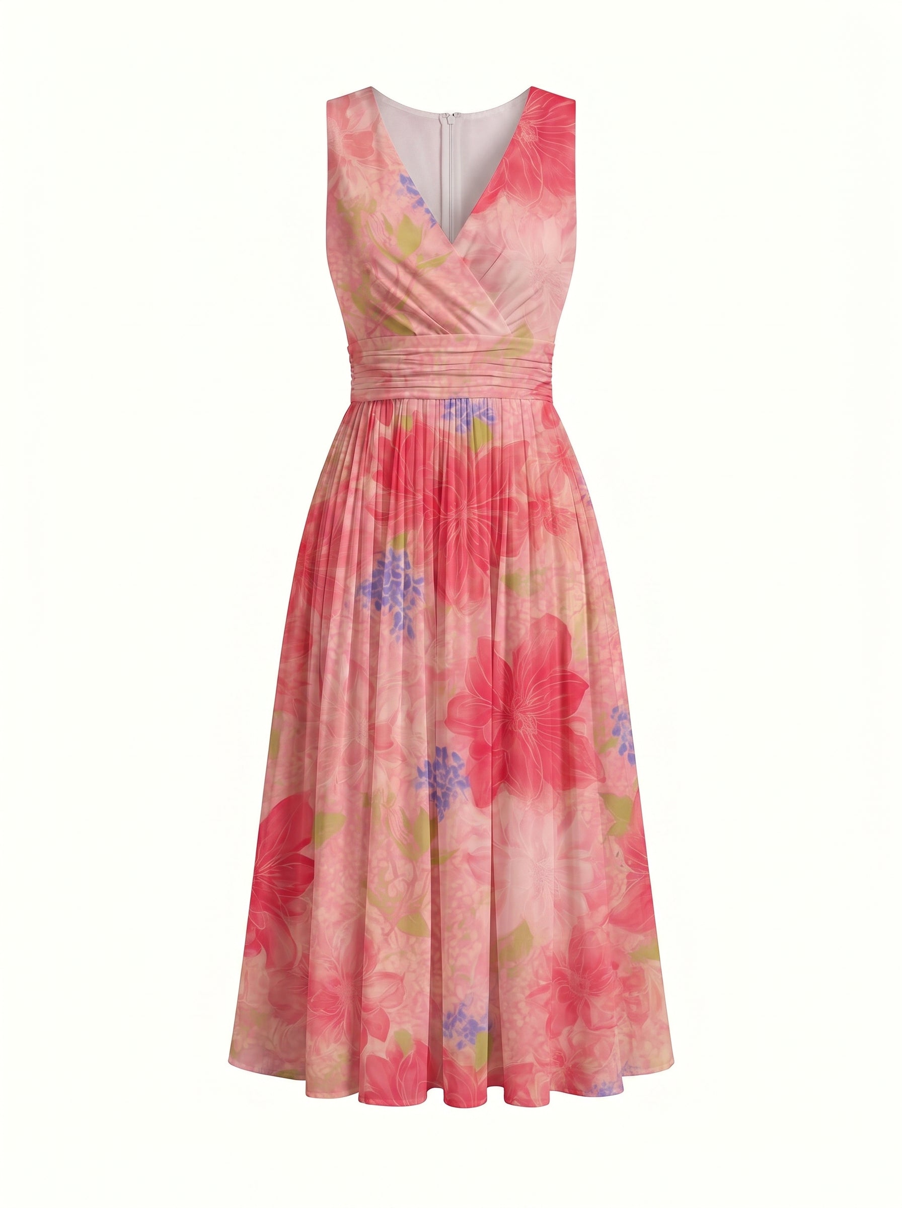 CORINNE
Floral Print V Neck A Line Midi Dress