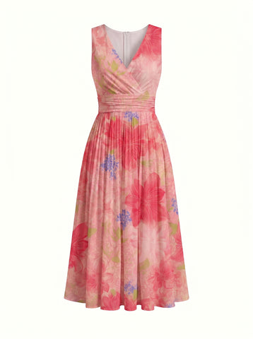 CORINNE
Floral Print V Neck A Line Midi Dress