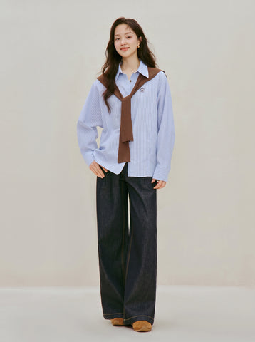 Embroidered Striped Cotton Button Down Shirt