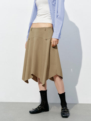 Urban Revivo Irregular Hem A-Line Skirts-Lightu00A0 Khaki Stripes