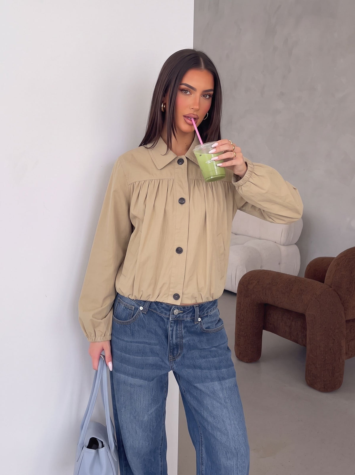Pleated Button Up Crop Jacket