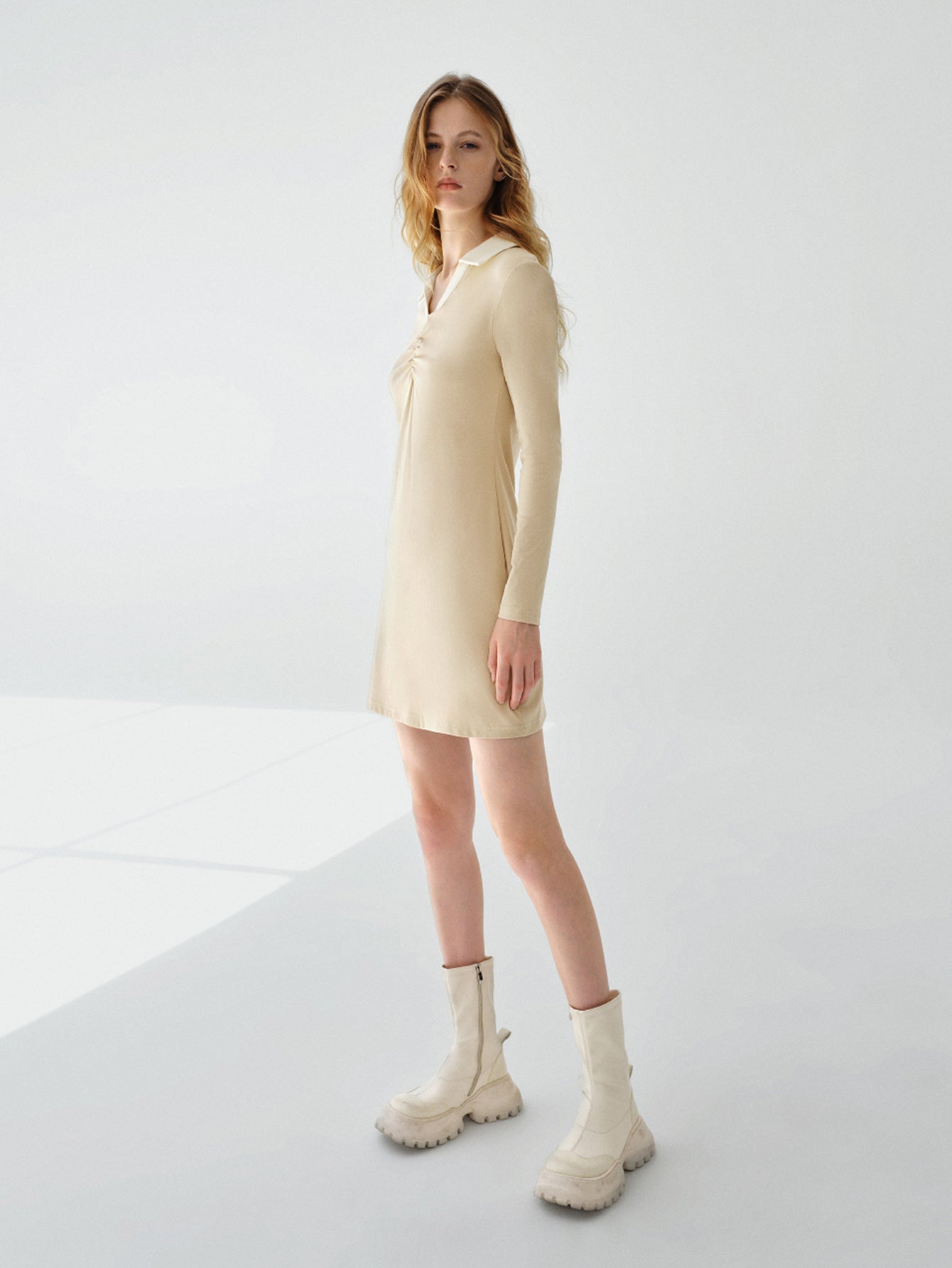Urban Revivo Standard Sleeve Polo Skater Dresses-Light Khaki