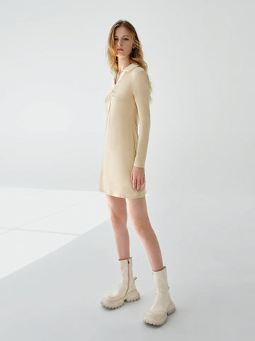 Urban Revivo Standard Sleeve Polo Skater Dresses-Light Khaki