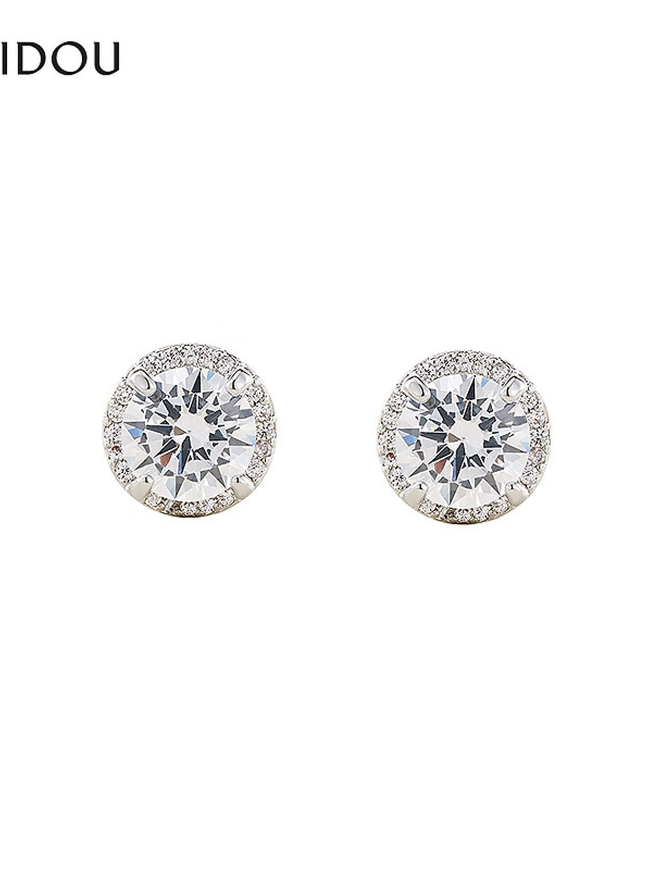 Sparkling Halo Round Cubic Zirconia Stud Earrings