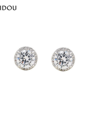 Sparkling Halo Round Cubic Zirconia Stud Earrings