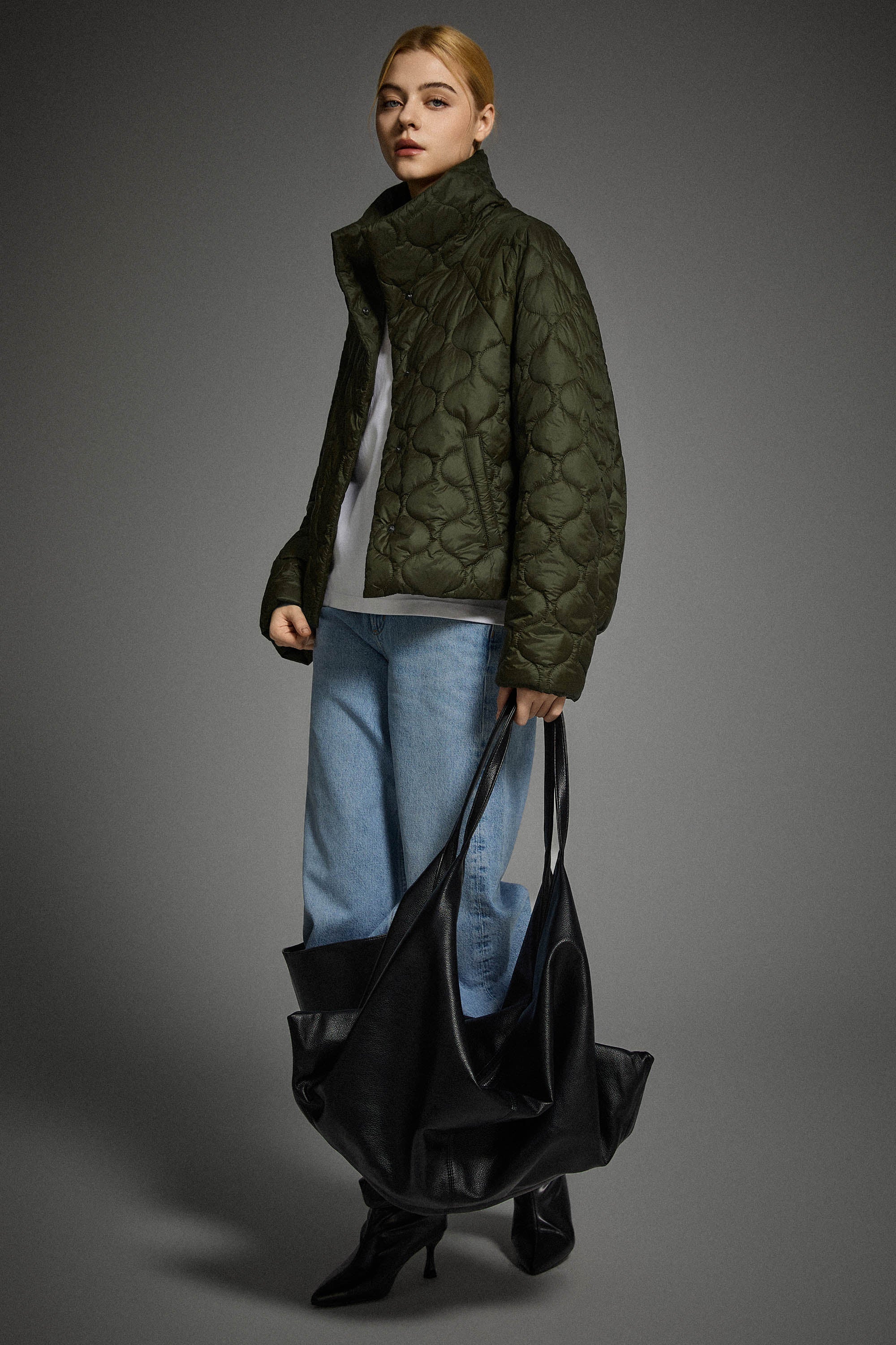 Oversized Quilted Snap Front Puffer Jacket