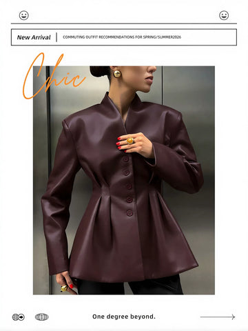 Tailored Cinched Waist Faux Leather Jacket