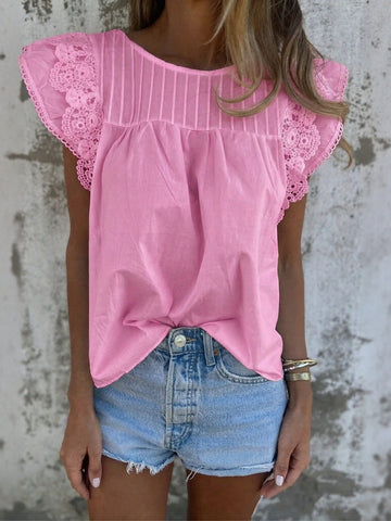 Flutter Sleeve Lace Trim Blouse