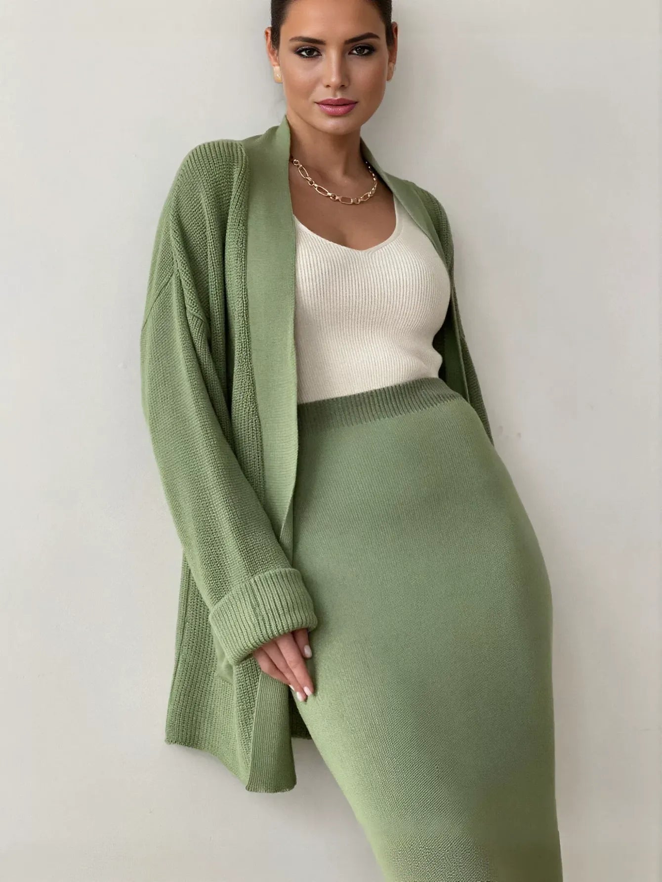 Cozy Ribbed Knit Maxi Skirt Set