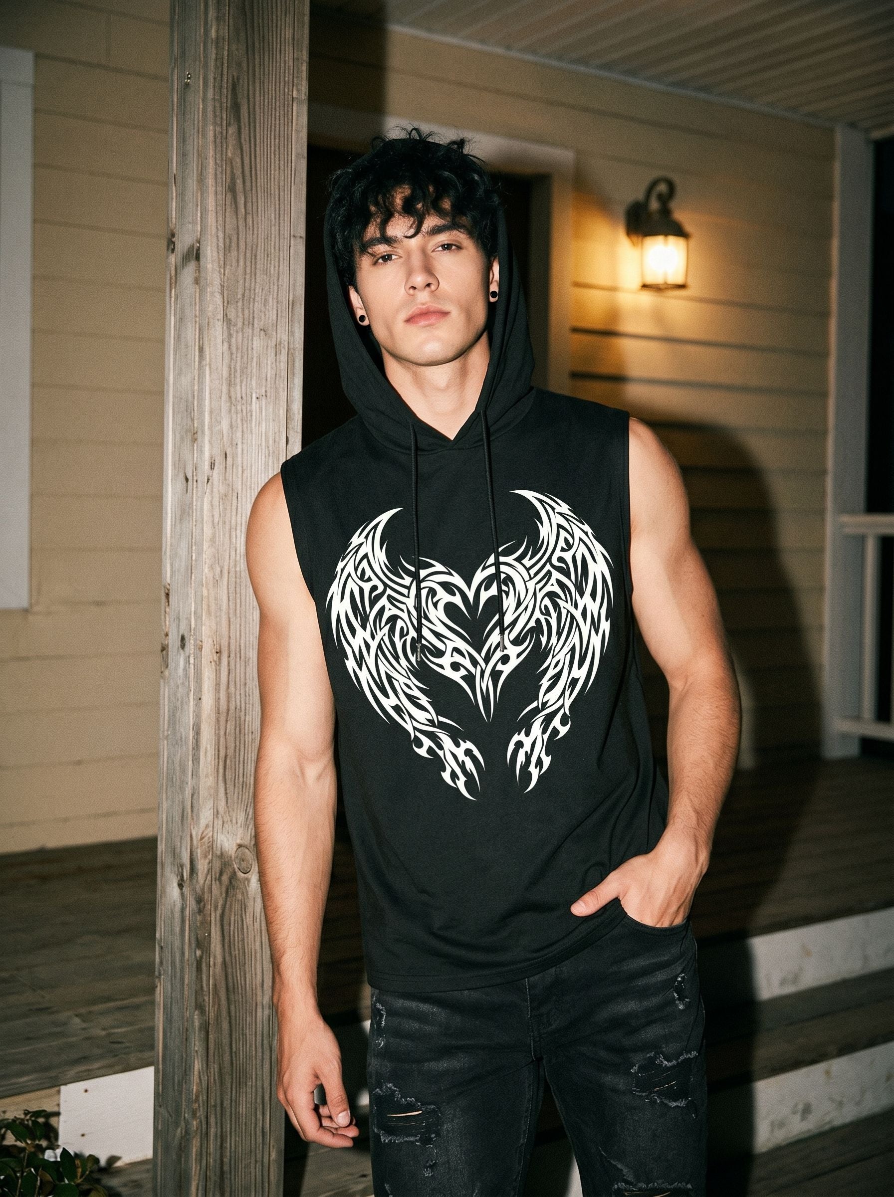 Graphic Tribal Print Hooded Tank Top