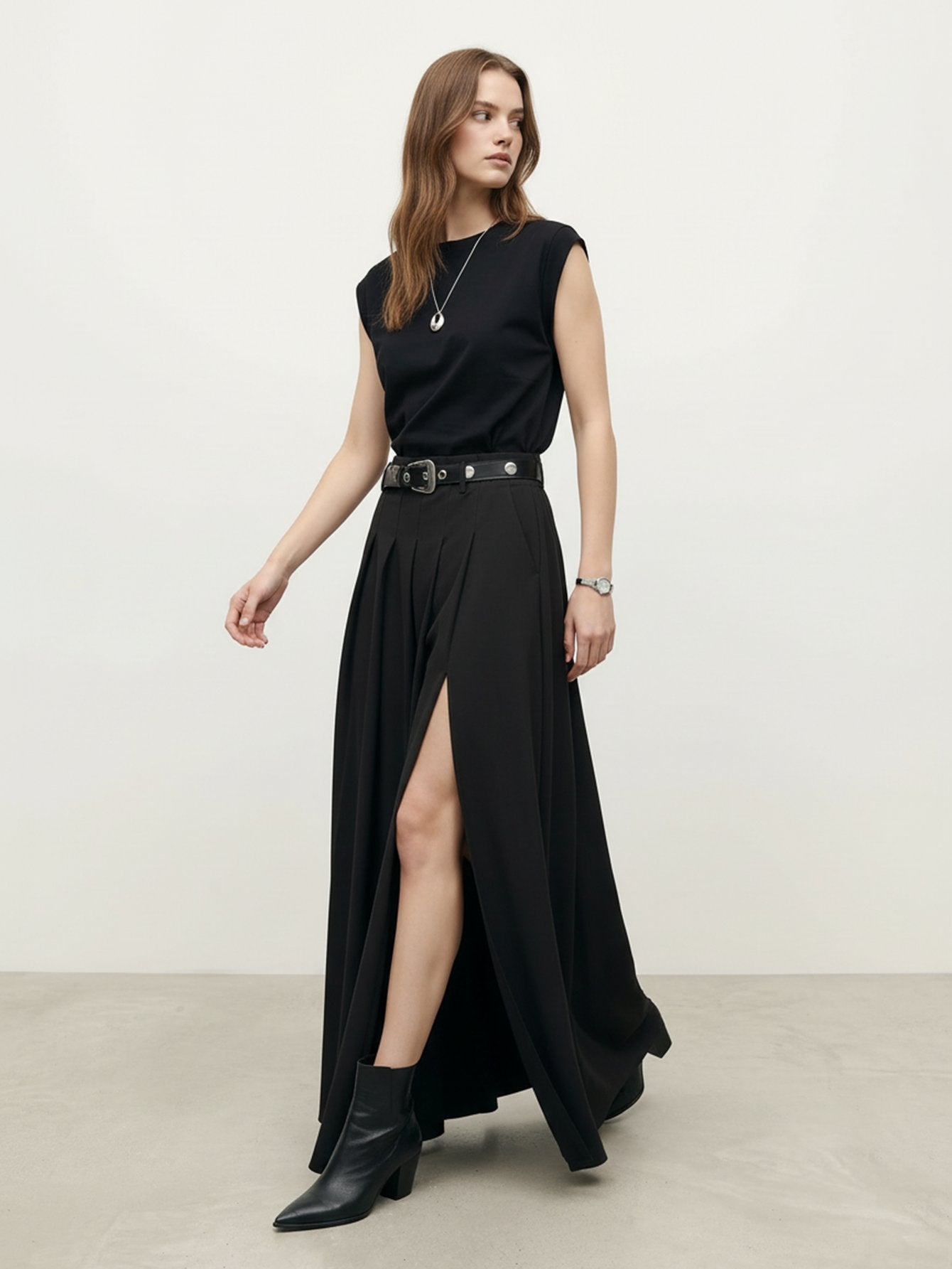 A-line Side Slit Maxi Skirt