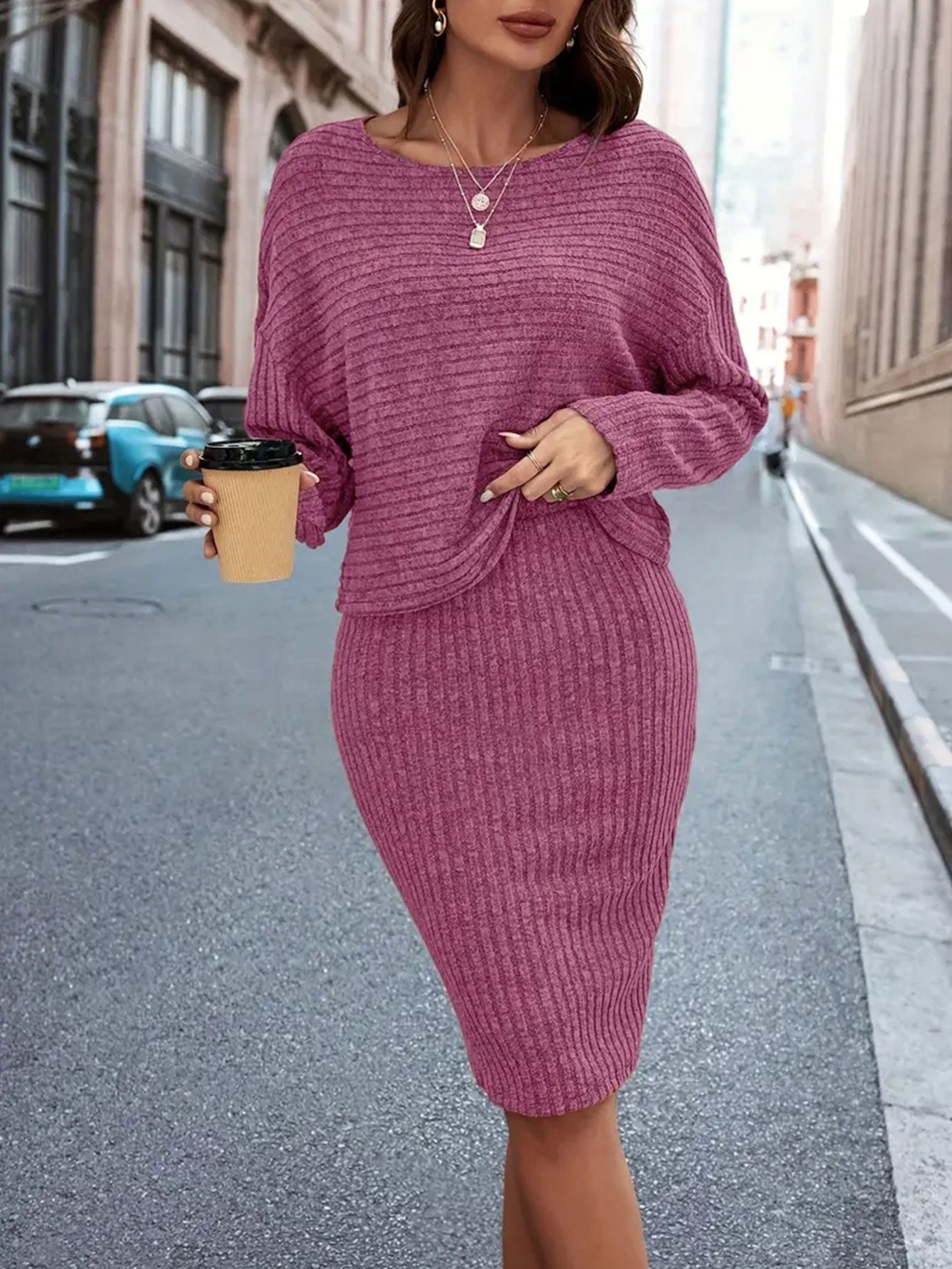 Cozy Ribbed Knit Skirt Set