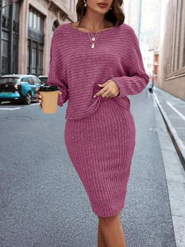 Cozy Ribbed Knit Skirt Set