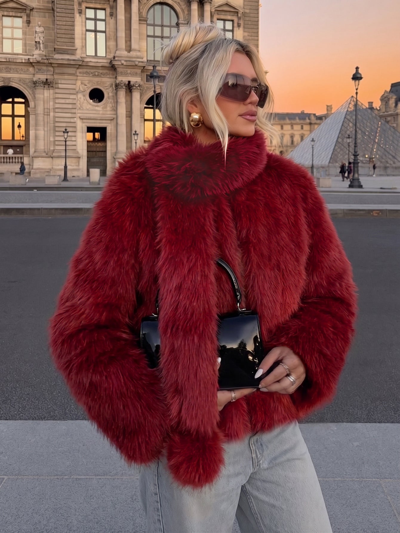 Luxurious Red Faux Fur Jacket