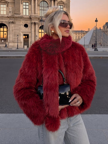 Luxurious Red Faux Fur Jacket