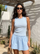 Striped Ribbed Tank Mini Skirt Set