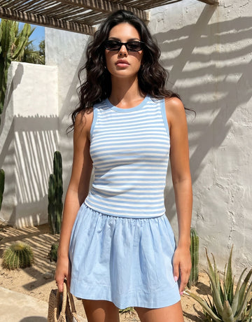 Striped Ribbed Tank Mini Skirt Set