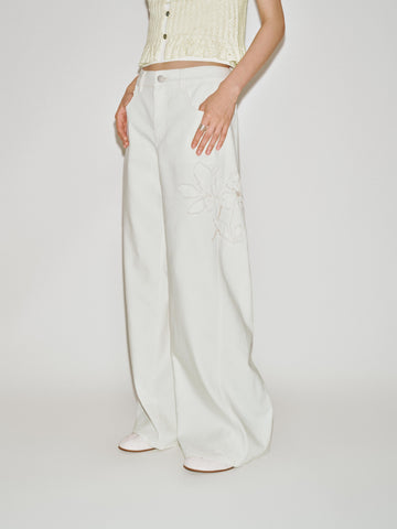Urban Revivo Floral Embroidered Wide Leg Jeans