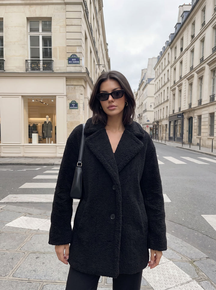 Cozy Oversized Black Teddy Coat