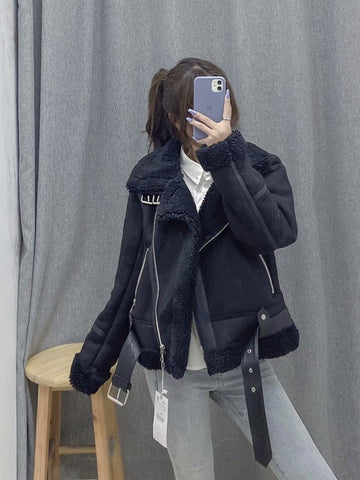 Cozy Faux Suede Sherpa Moto Jacket