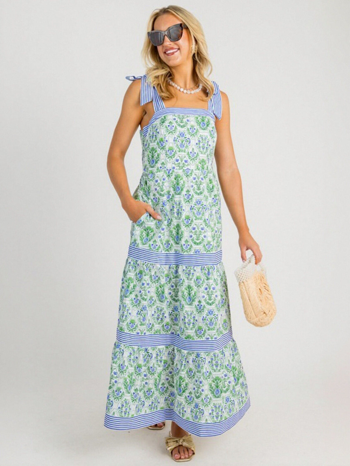 Floral Print Tie Strap Midi Dress