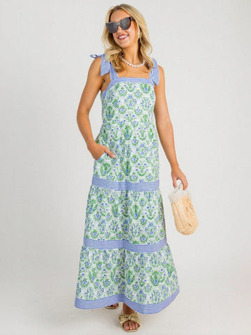 Floral Print Tie Strap Midi Dress