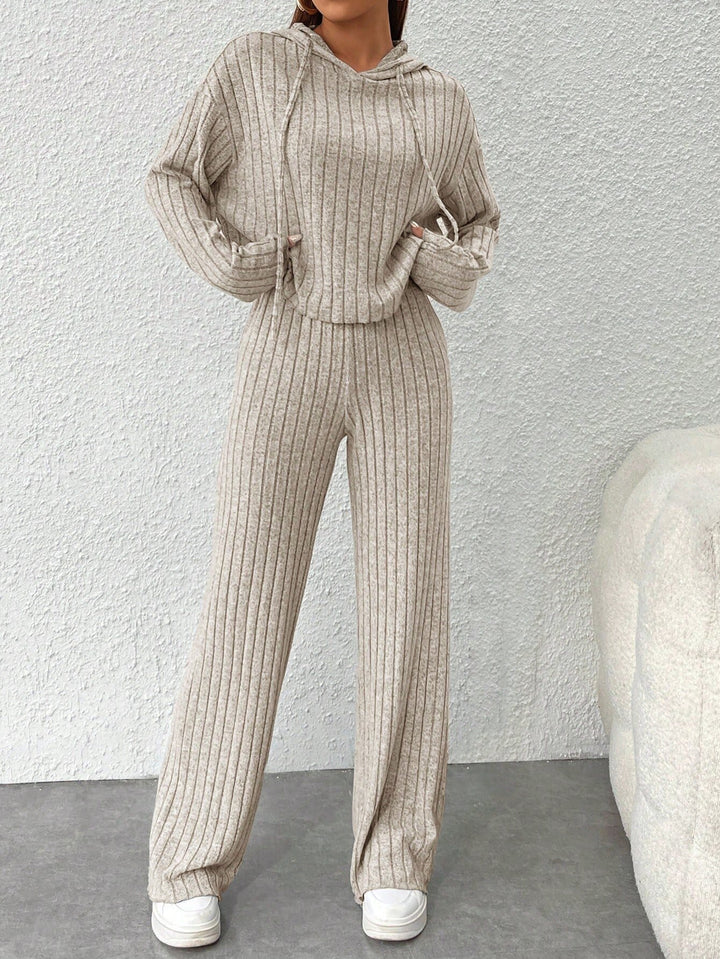 Cozy Ribbed Knit Hoodie Pants Set