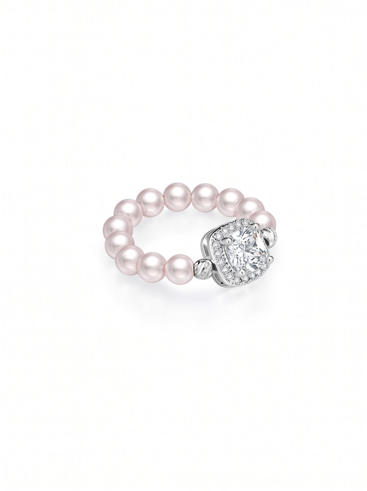 Elegant Beaded Halo Pearl Ring
