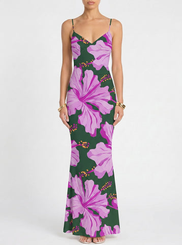 Floral Print Spaghetti Strap Bodycon Maxi Dress