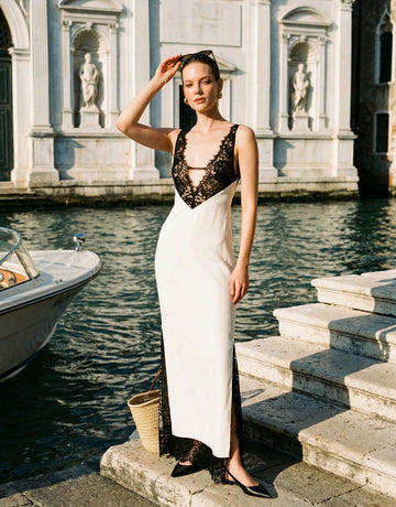 Lace Trim V Neck Maxi Dress