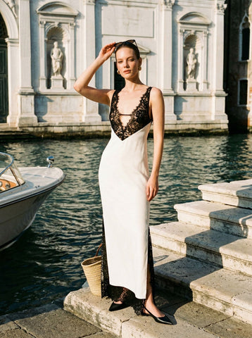 Lace Trim V Neck Maxi Dress