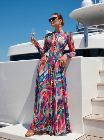 Vibrant Abstract Print Button Down Dress