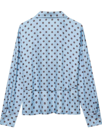 Polka Dot Tie Waist Button Shirt