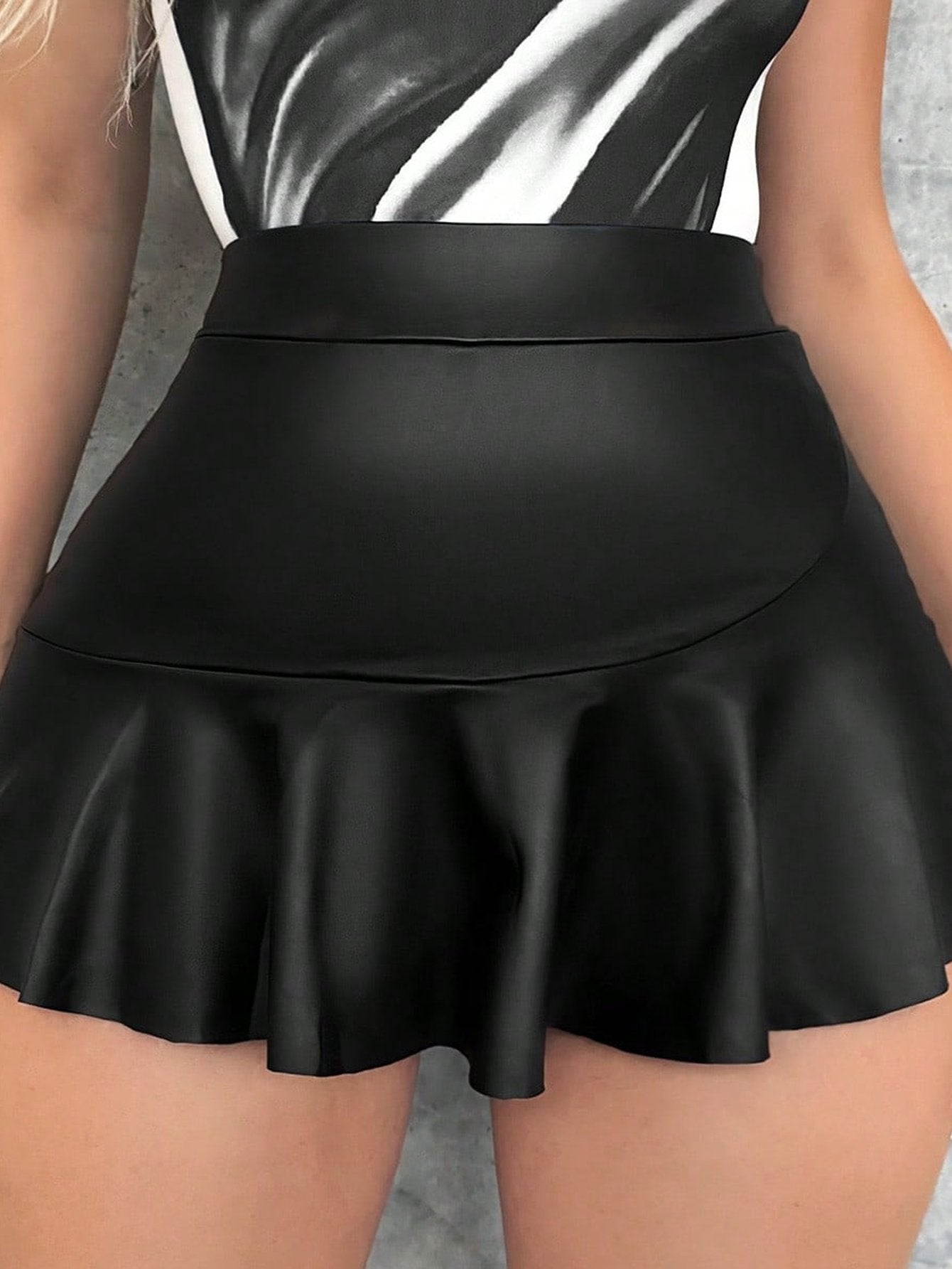 High Waisted Faux Leather Ruffle Skort