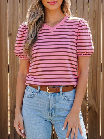 Puff Sleeve Striped Crewneck Tee