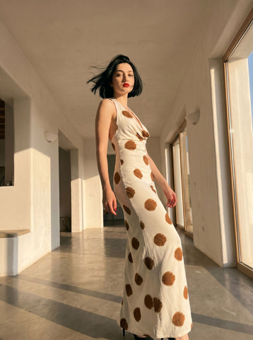 tako kitiashvili's Brown Polka Dot Print Midi Dress
