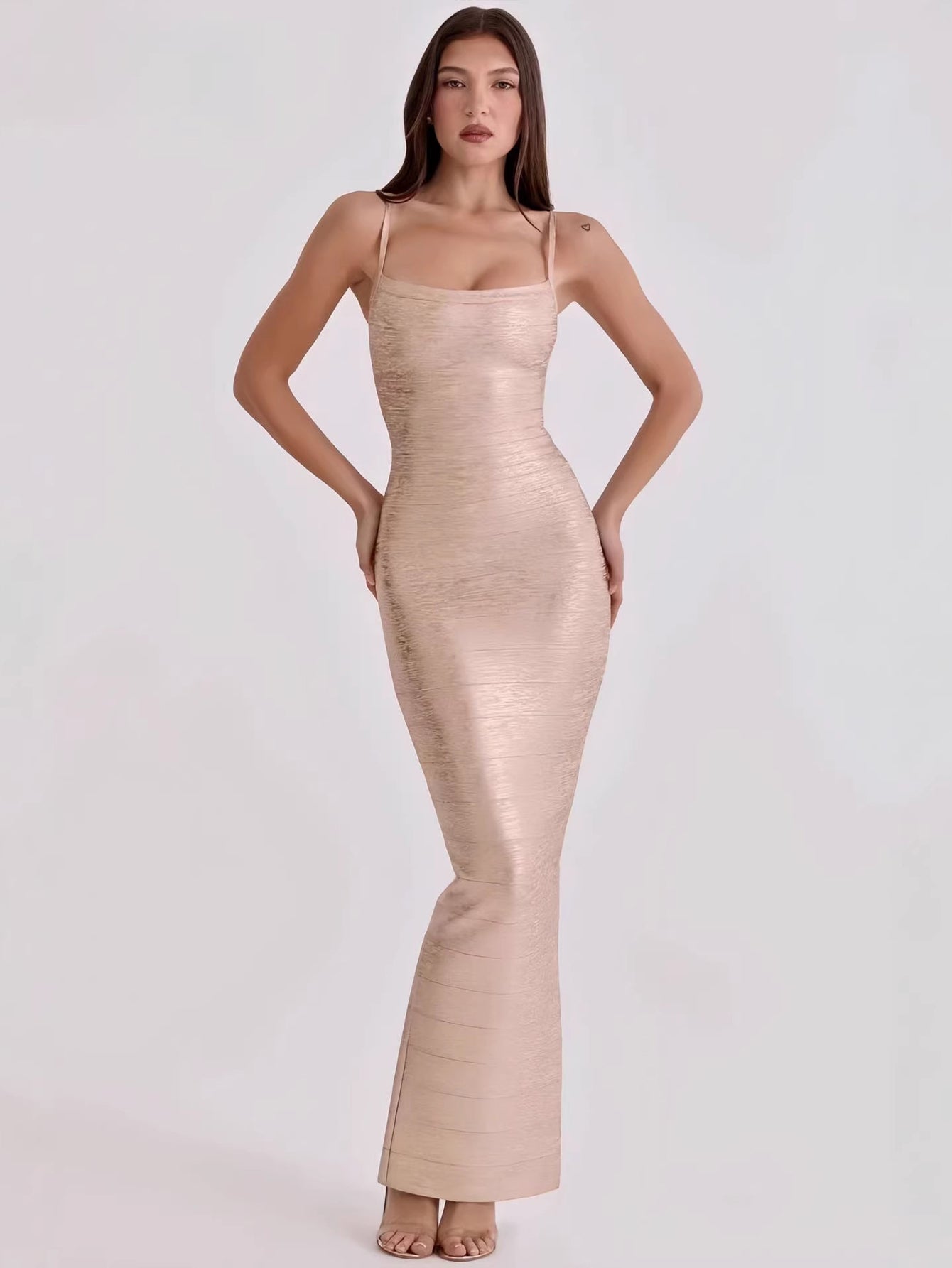 Spaghetti Strap Metallic Elegant Maxi Dress