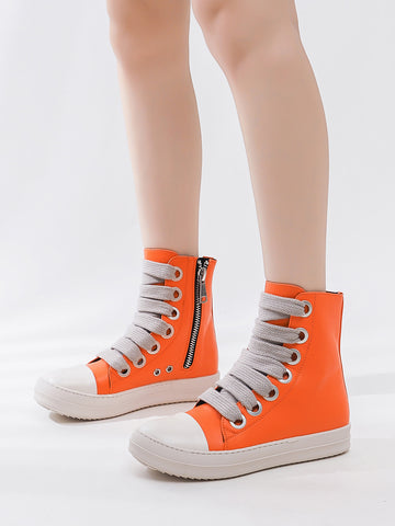 Chunky Platform Oversized Knit Laces Street-Style Boots-Black