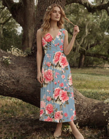 CORINNE
Floral Print V Neck A Line Midi Dress