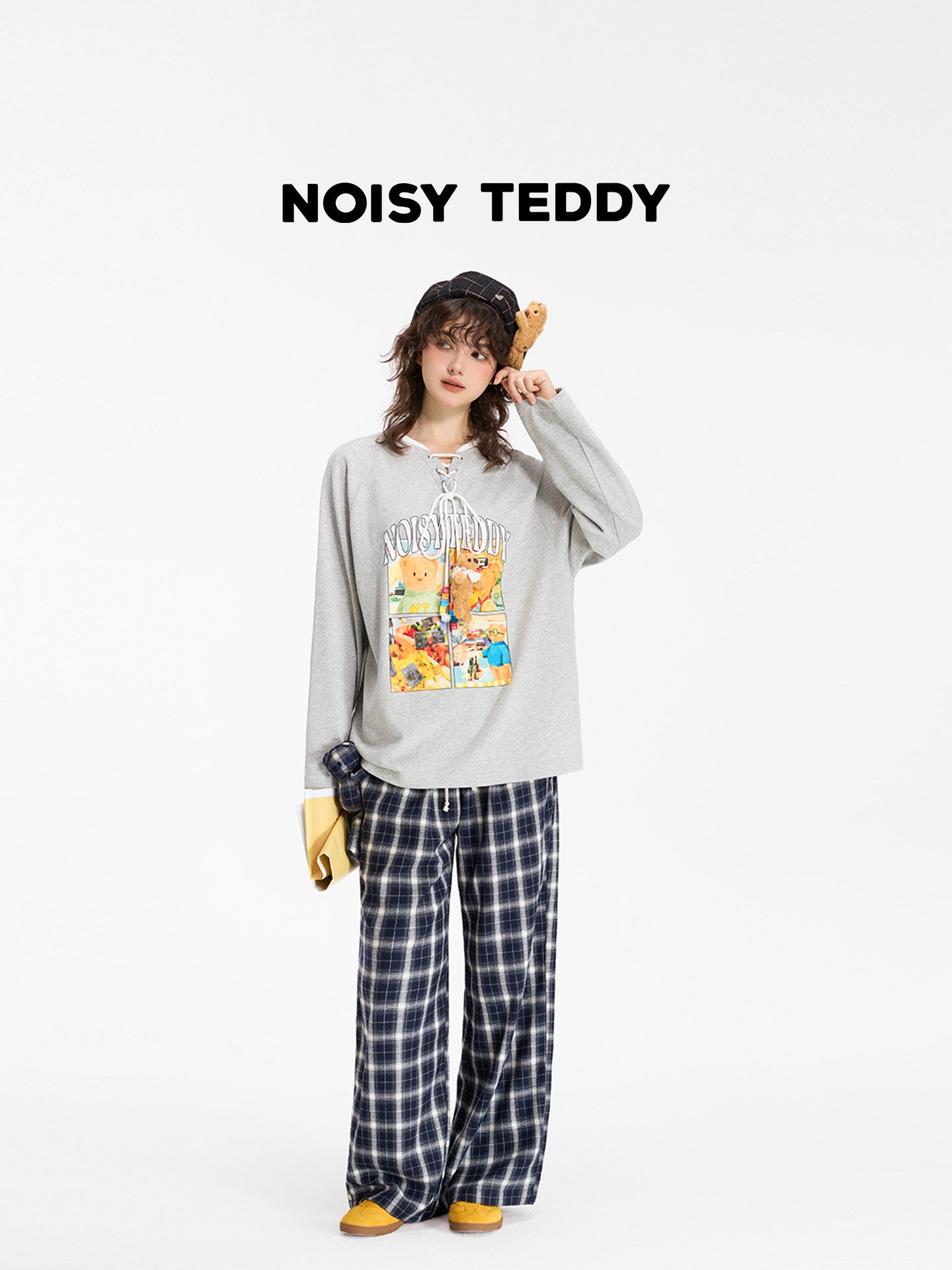 Graphic Lace Up Teddy Sweatshirt
