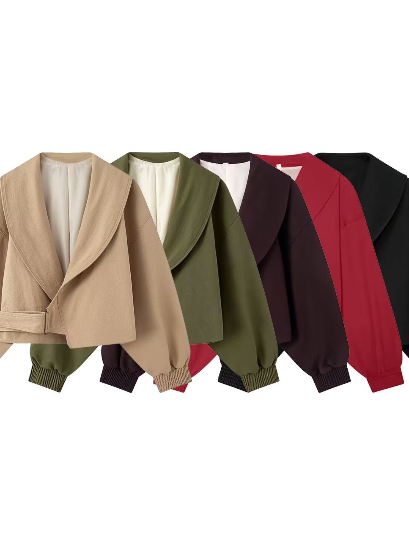 Oversized Collar Belted Cropped Jacket
