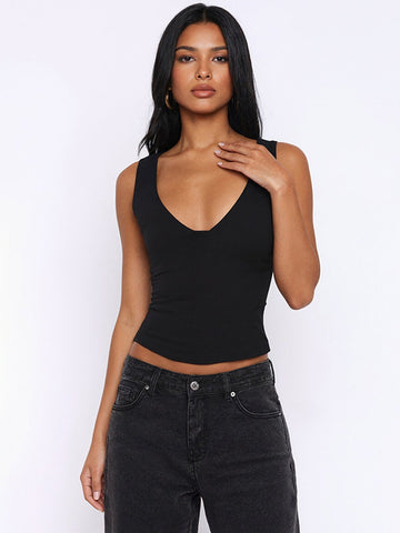 Deep V Neck Cropped Tank Top