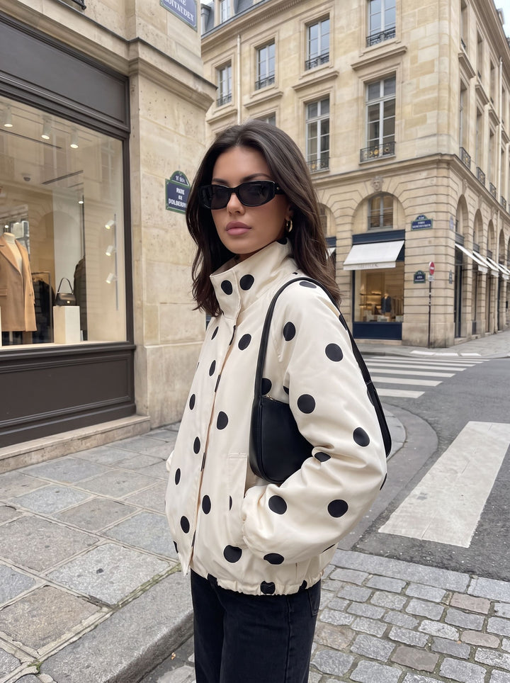 Polka Dot Stand Collar Jacket
