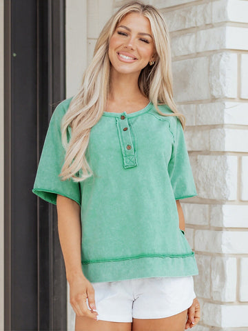 Vintage Washed Henley Raglan T-Shirt