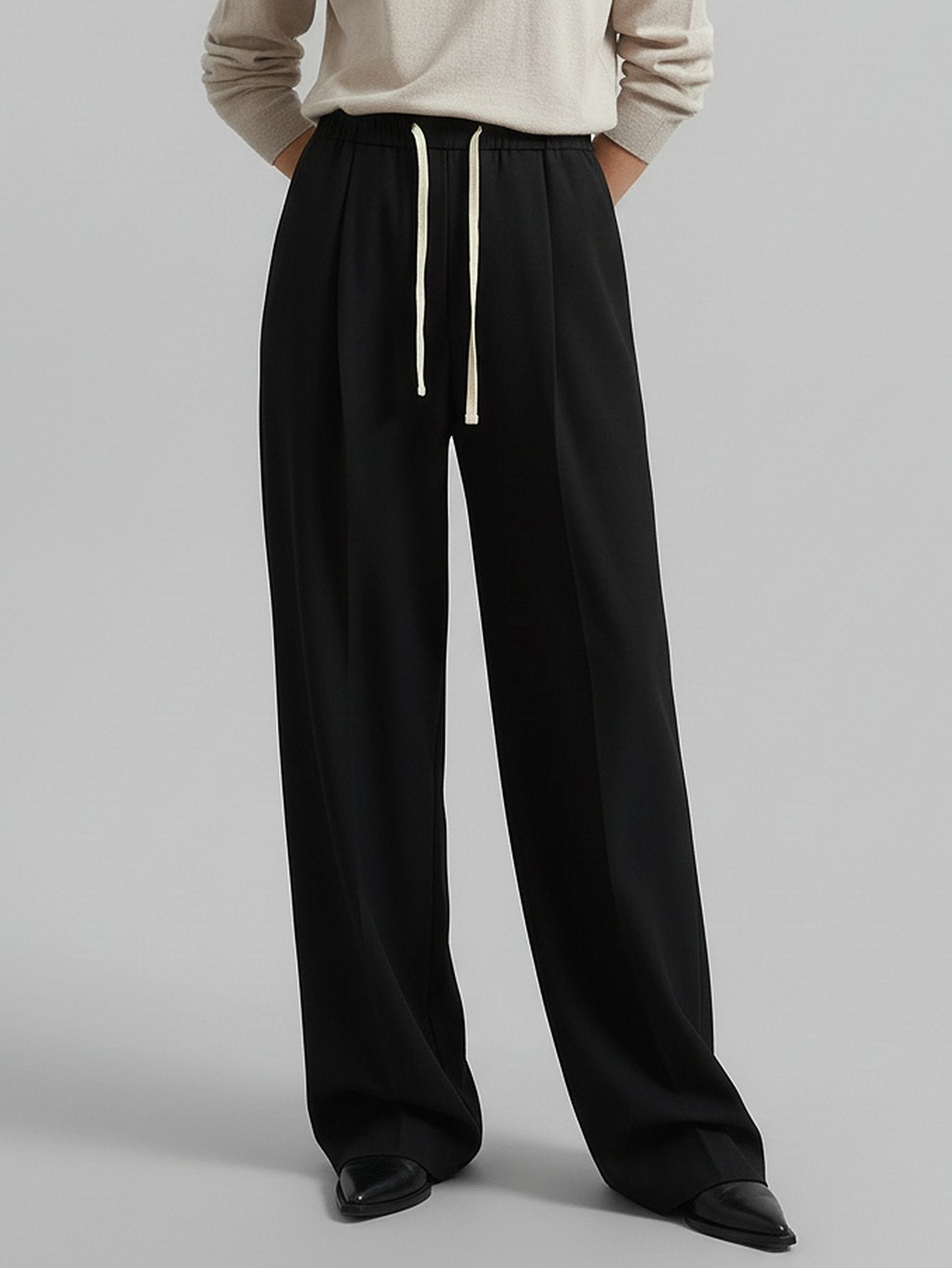 Wool Blend Drawstring Pants