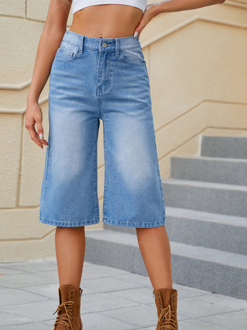 High Waisted Loose Denim Bermuda Shorts