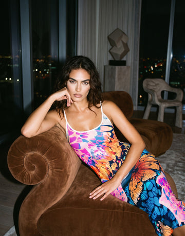 CAPRI Butterfly Wing Print Sleeveless Bodycon Midi Dress