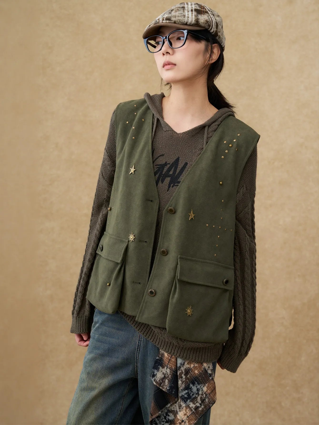 Studded Suede Utility Vest