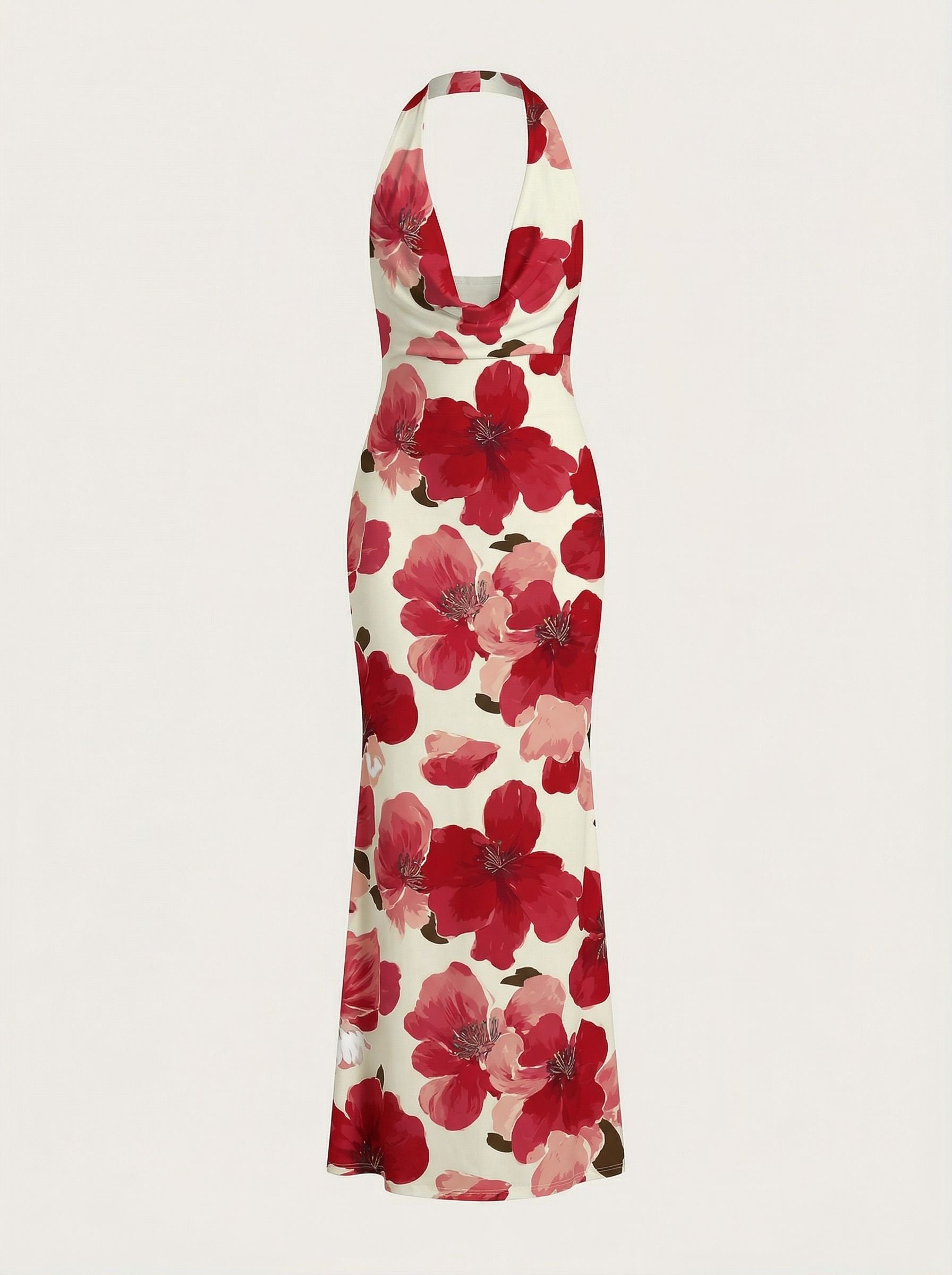 Floral Print Cowl Neck Bodycon Maxi Dress