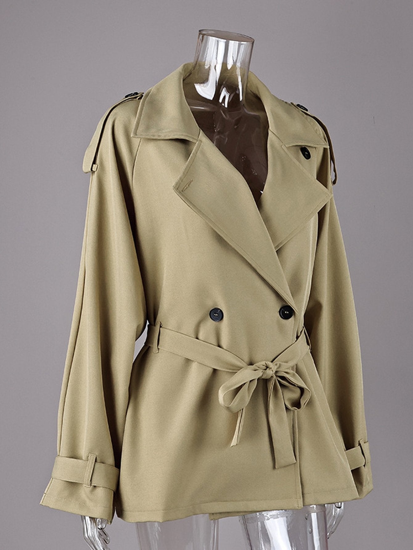 Cropped Belted Trench Coat Jacket